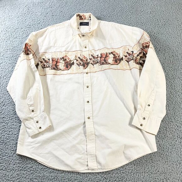 Roper Shirt Mens XL Cream Pearl Snap Cowboy Boot Western Casual Rodeo Pockets - Picture 1 of 8